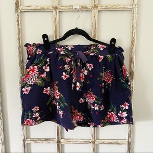Forever 21 3X Navy Pink Floral Tie Waist Shorts